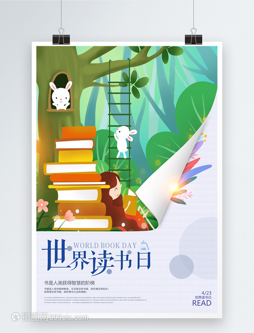 創(chuàng)意小清新世界圖書日海報(bào)
